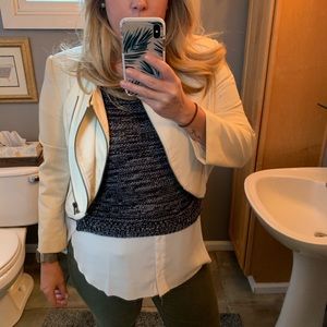 Faux leather cropped bomber jacket- cream